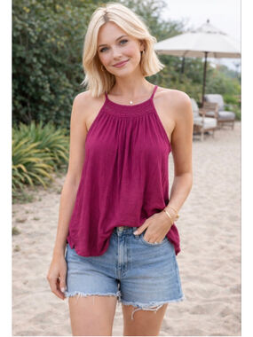 Women's Hippie Rose Magenta Halter Tank Top Juniors XS